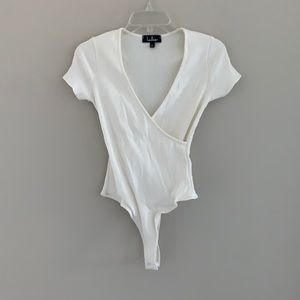 Lulus White Wrap V-Neck Bodysuit